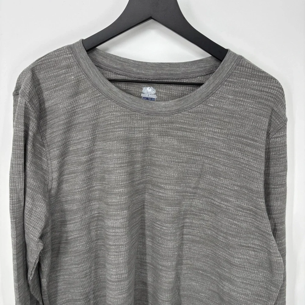 Fruit of the Loom Mens XXXL 3XG Long Sleeve Gray Thermal Knit Crewneck Shirt - Picture 7 of 9